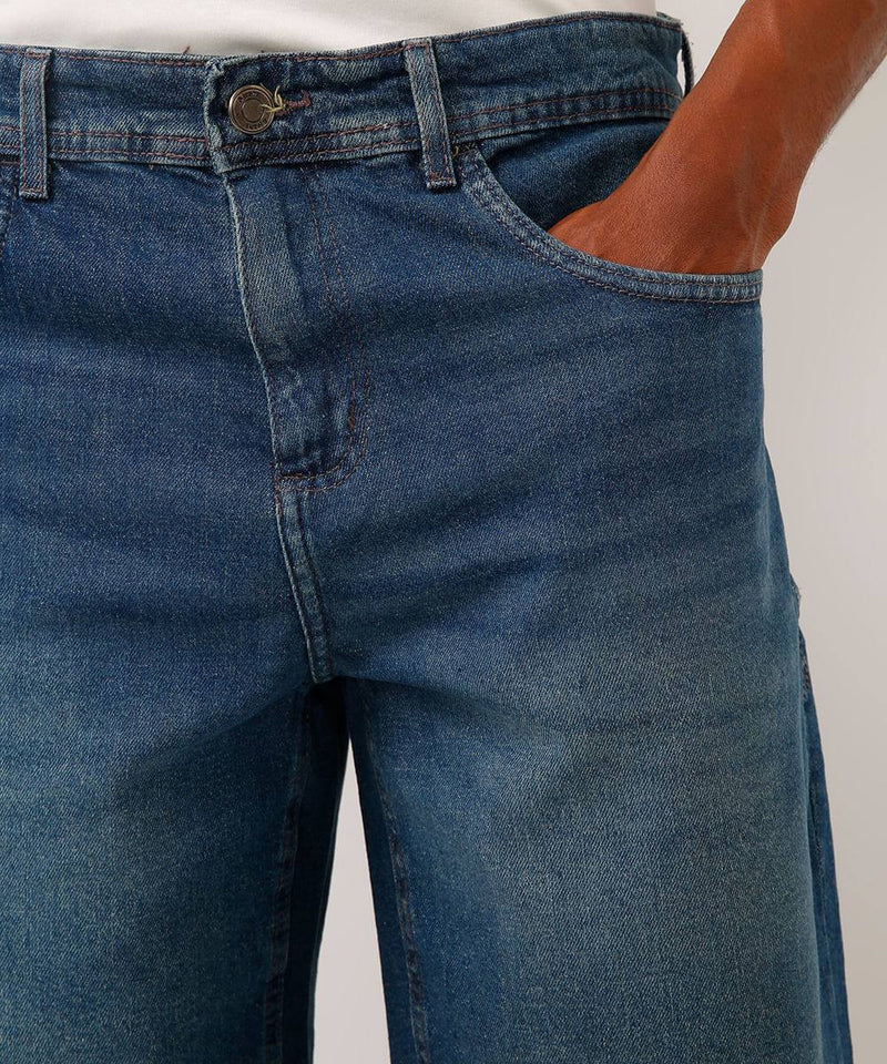 bermuda reta jeans azul