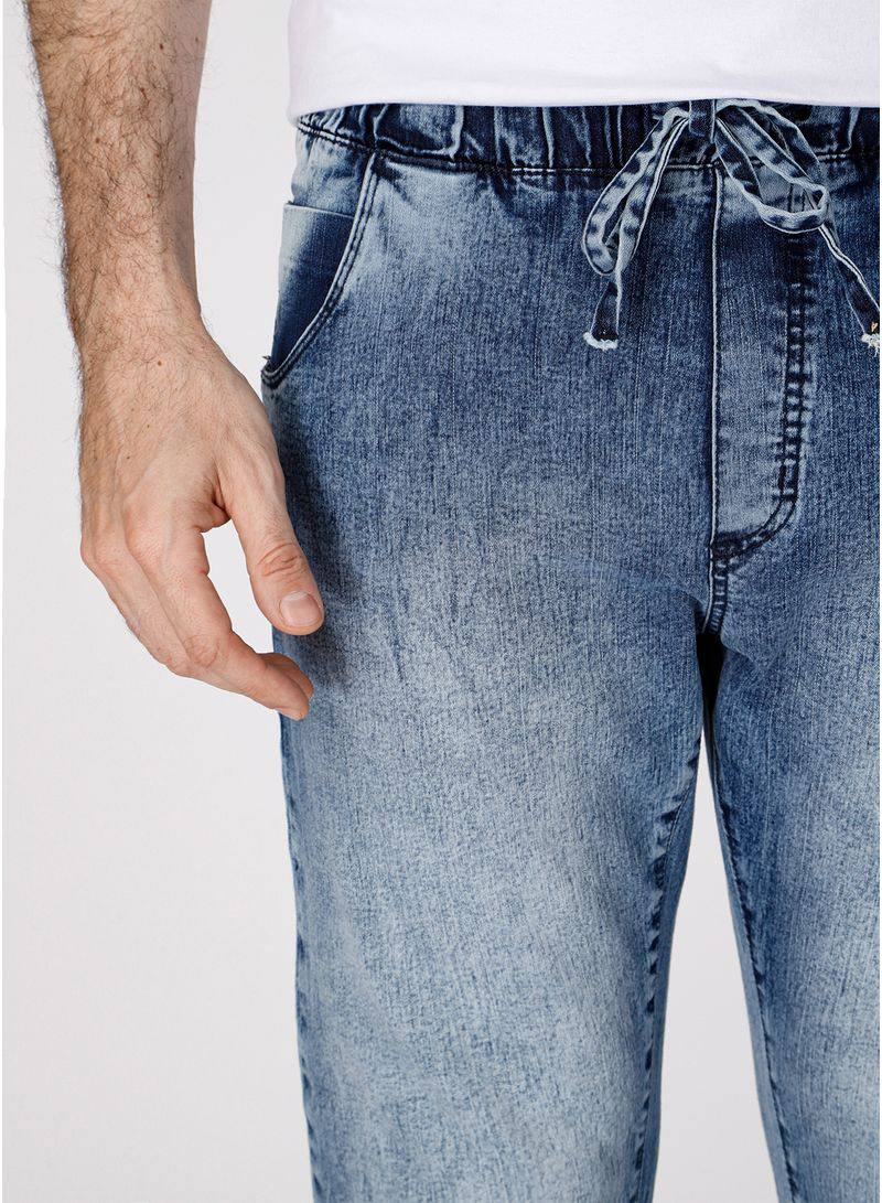 Calça Jeans Com Elástico e Cordão