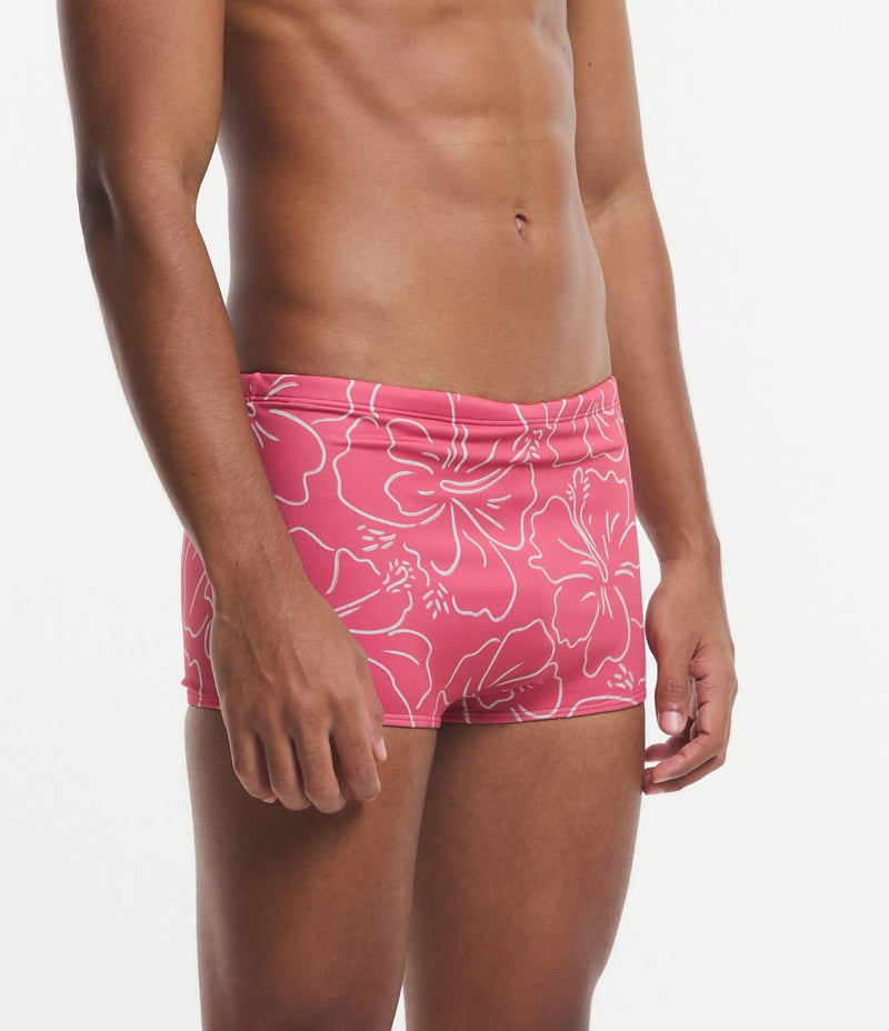 Sunga Boxer Em Microfibra Com Cordão E Estampa De Hibiscos Vermelho Médio