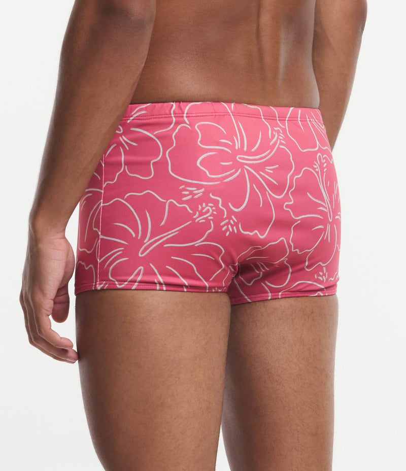 Sunga Boxer Em Microfibra Com Cordão E Estampa De Hibiscos Vermelho Médio